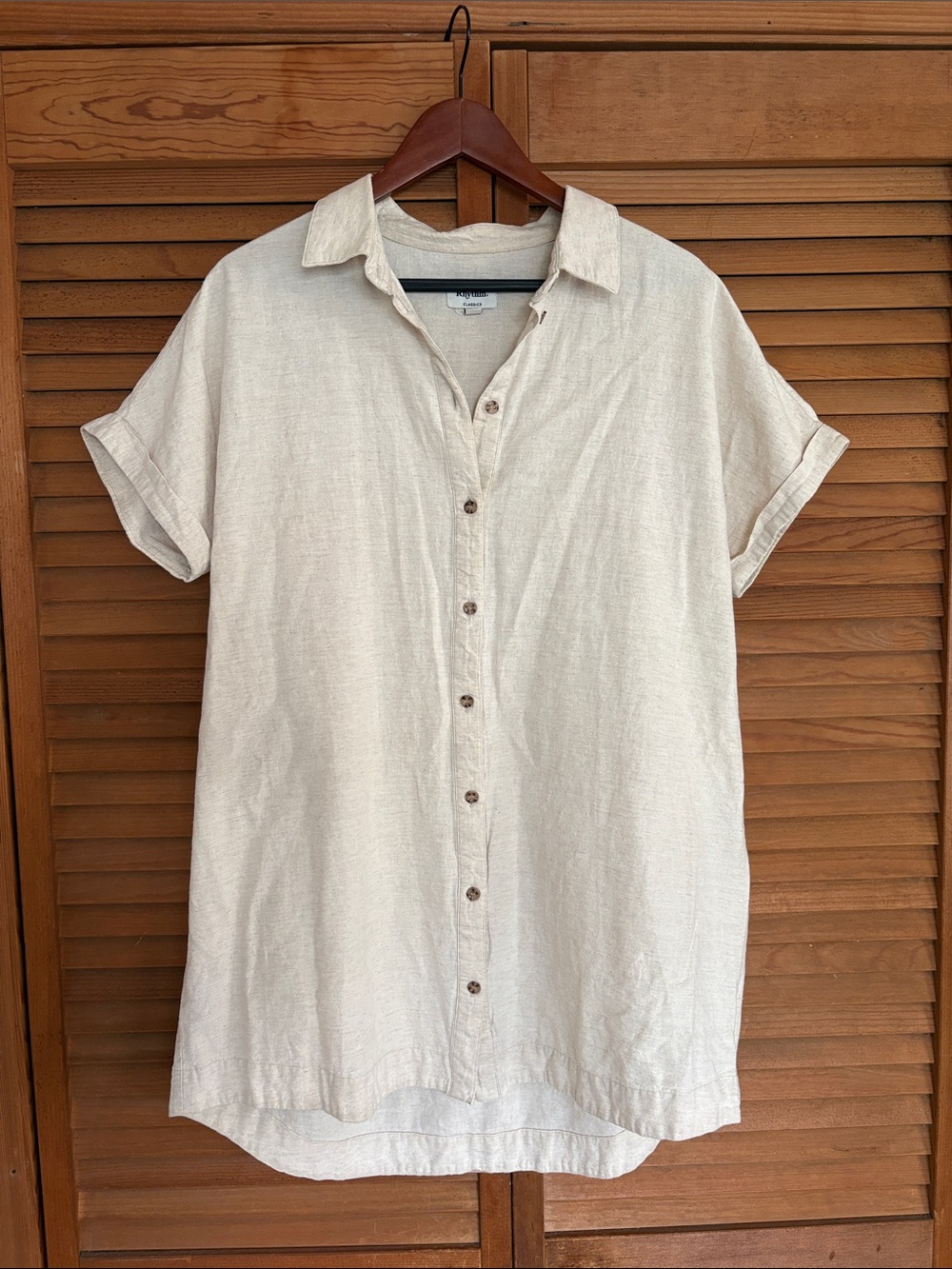 Relaxed Linen/Cotton Blend Button-Down Shirt Dress